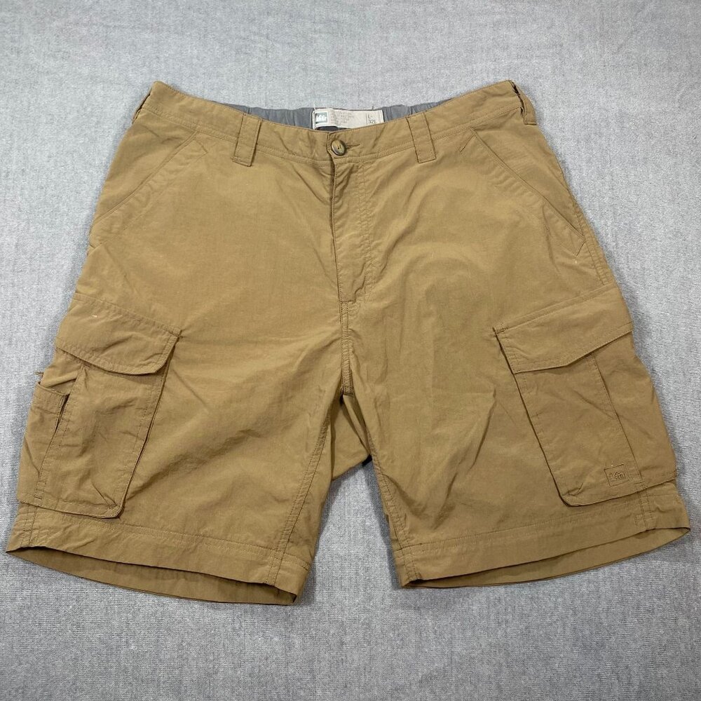 REI Mens Cargo Hiking Shorts L 32L Brown Cotton Blend Durable Outdoor Wear